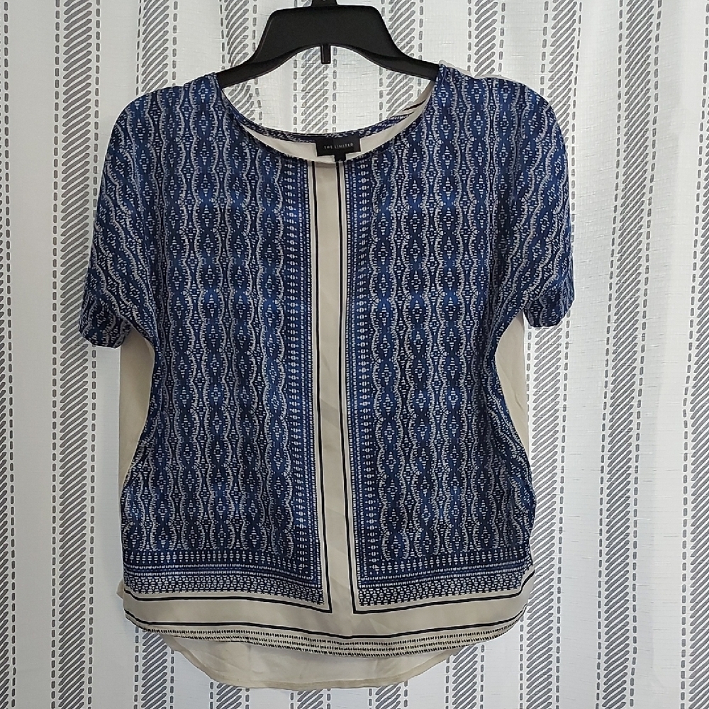 H&M Blue and White Graphic Boxy Blouse